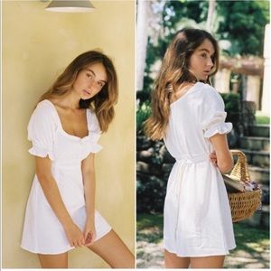 With Jean Juliette White Linen Tie Back Mini Dress